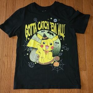 Pikachu Pokemon Halloween Boys Short Sleeve Graphic T-Shirt Size L (10-12) Black
